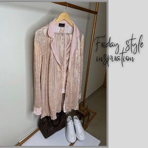 Metallic pleated two piece set with velvet collar (African designer)